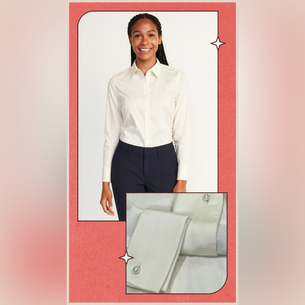 🆕 Old Navy Women's Cream Button Down Dress Formal Shirt size XS with pearl cuffs